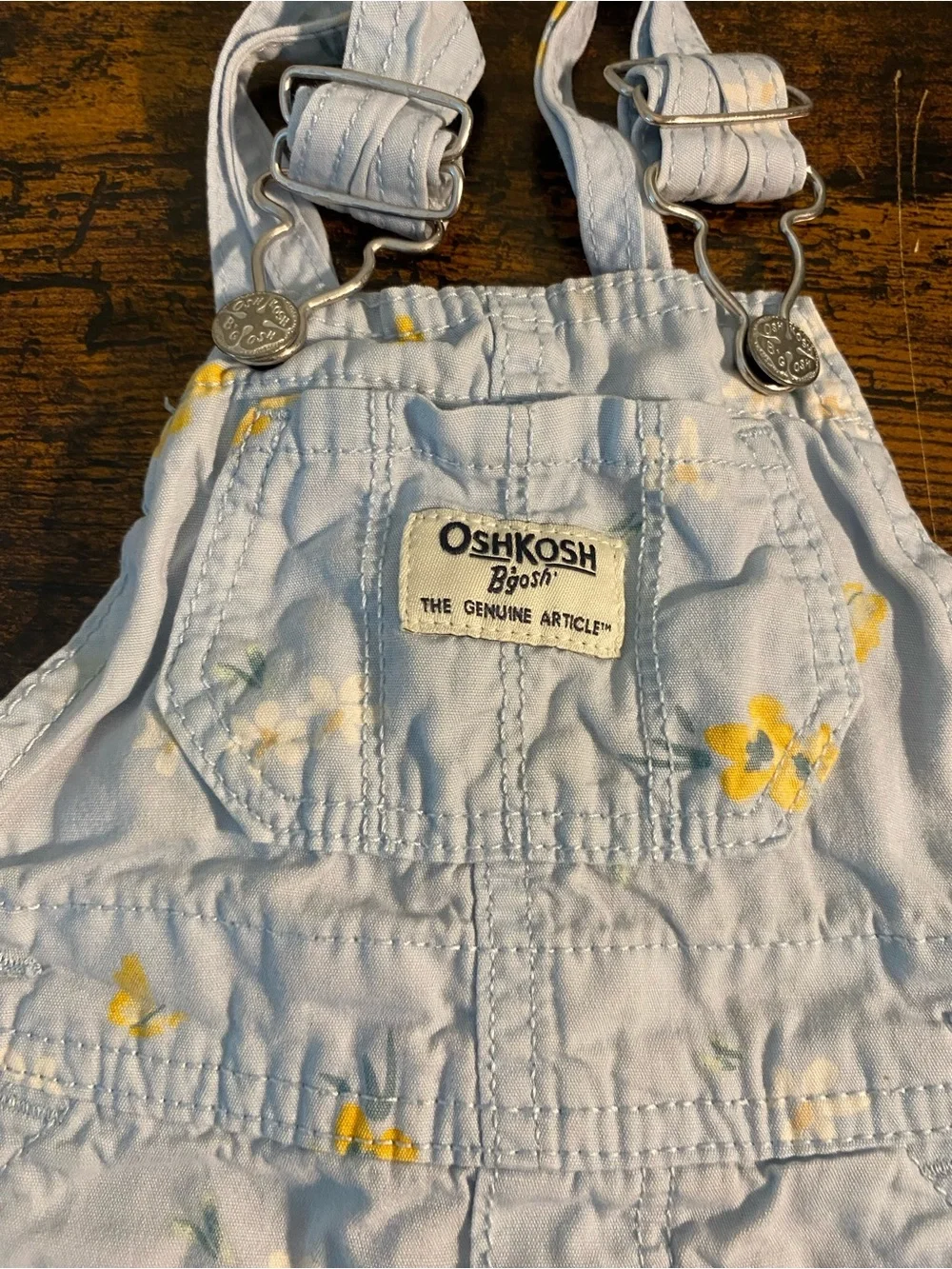 OshKosh B'gosh Light Blue Floral Short Overalls with Yellow Accents